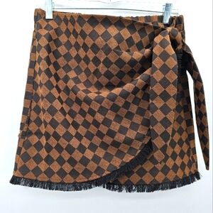 Judth March Brown Checkered Elastic Waist Wrap Skirt Womens Size Medium